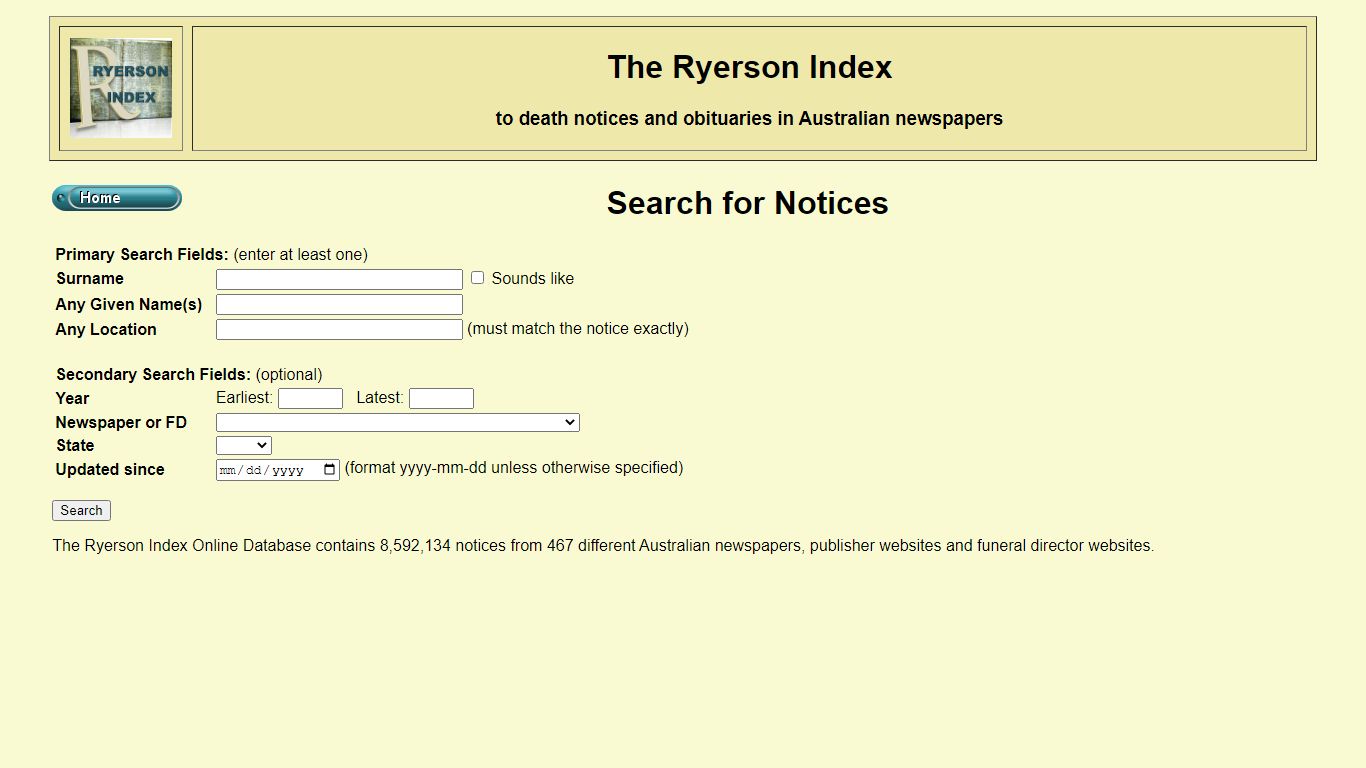 Search for Notices - RYERSON INDEX